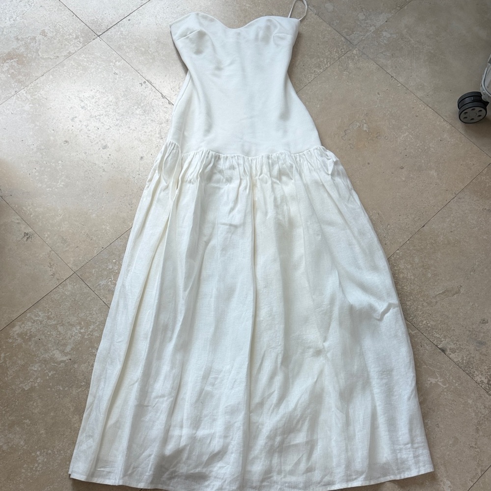 DISSH Cream Strapless Sweetheart Linen Maxi Dress